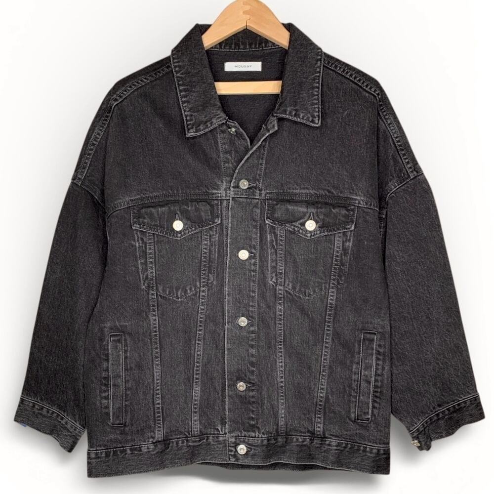 Moussy Black Denim Jacket Oversized Grunge Drop Shoulder Slouchy OS